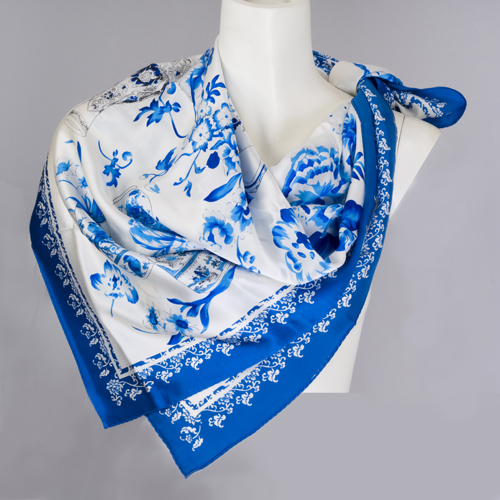 Blue and White Silk Scarf Chinese Accessories Women Scarves