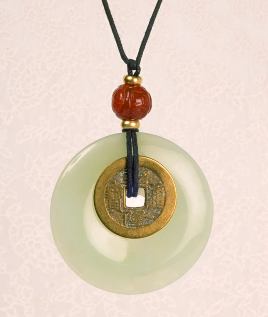 Jade Pendant with I Ching Coin Necklace Chinese Accessories Jewelry