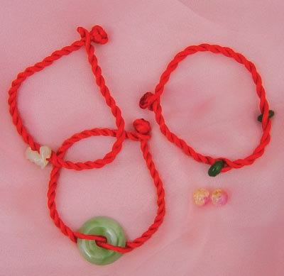 Red Thread Bracelet with Beads, Chinese Accessories, Kids