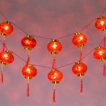 16 Chinese Palace Lantern String Lights, Red Paper Lantern Chandeliers