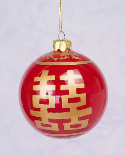 Red Glass Ornament with Gold Character Home Décor Christmas Ornaments